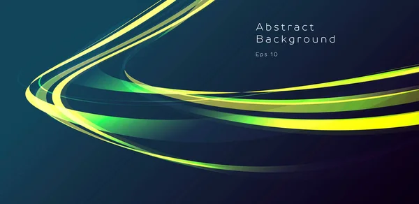 Fond abstrait, couverture de présentation avec bande lisse fluide de vert et composition des lumières jaunes — Image vectorielle