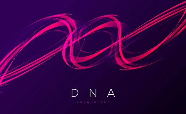Elemen desain abstrak dari garis membentuk pusaran DNA, lampu merah muda bergerak, latar belakang digital - Stok Vektor