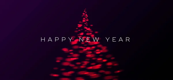Pohon Natal bergaya yang terbuat dari lampu merah kabur, spanduk meriah digital modern dengan salinan tahun baru yang bahagia - Stok Vektor