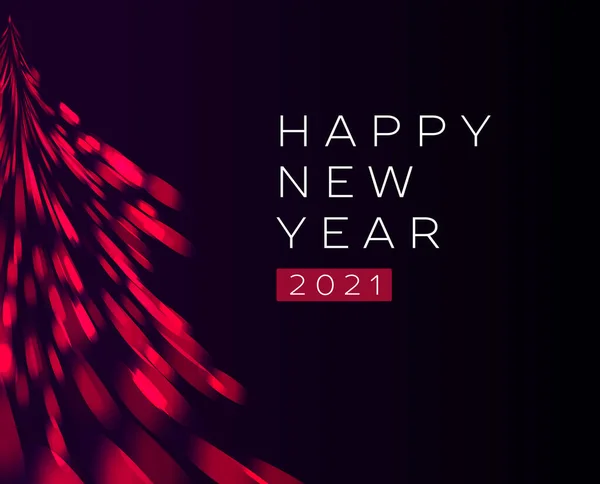 Feliz ano novo cartão ou banner com árvore de natal estilizada na cor festiva vermelha feita de luzes sparklung — Vetor de Stock