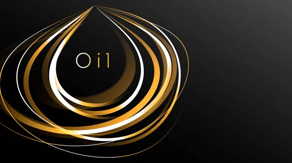 Ilustración abstracta de la gota de aceite hecha de líneas doradas sobre fondo negro, póster de estilo corporativo o cubierta de presentación — Vector de stock