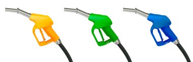 Gaz silahının gerçekçi vektör çizimi, farklı renklerde, metal başlıklı benzin dağıtıcısı, izole edilmiş.