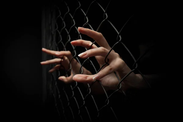 Female Hands with cage cell. trafficking Concept