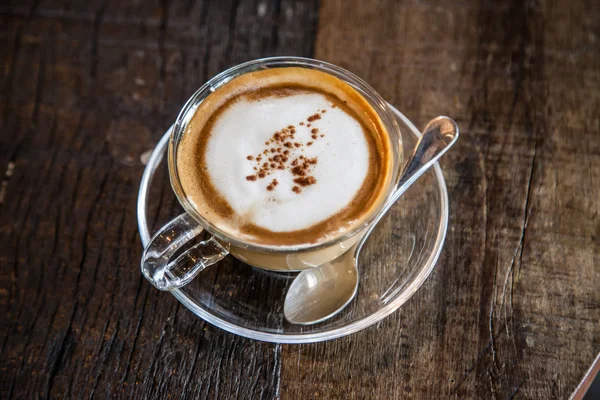 Café Latte Arte Escritorio Madera — Foto de Stock