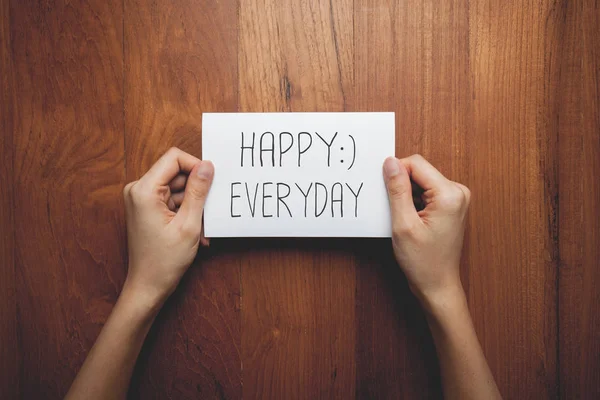 Woman Sign Her Hands Words Happy Everyday — Stock Photo, Image