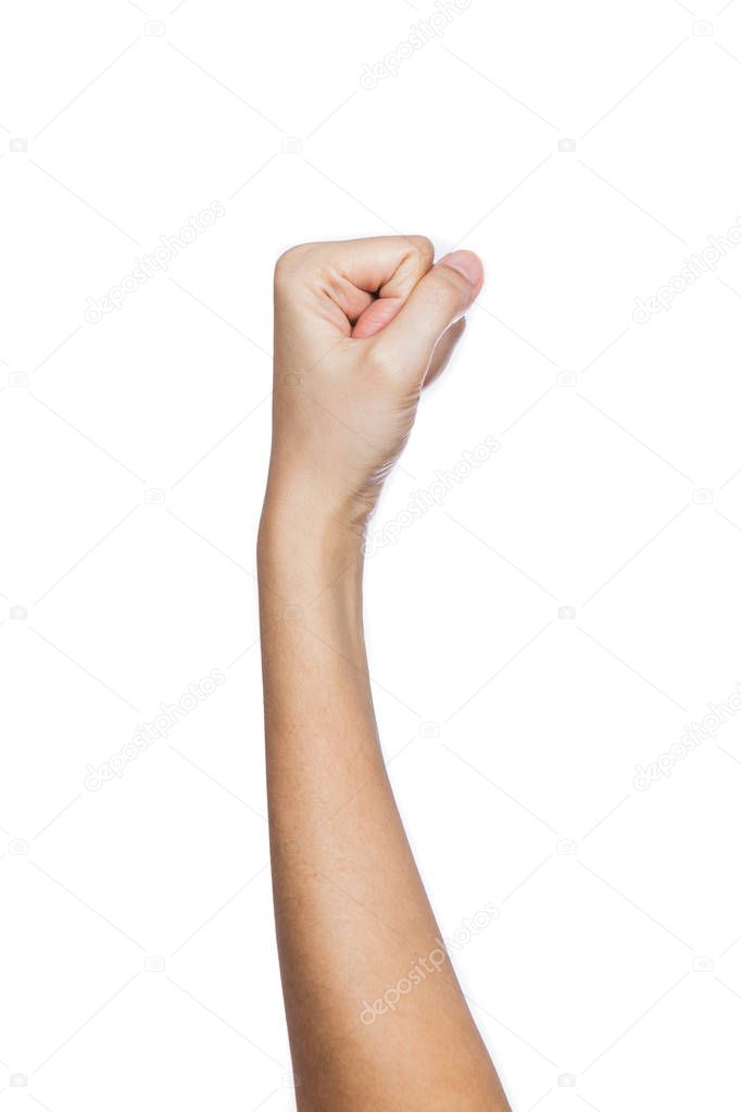Human's hand keeping something on white background