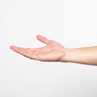 Yardımcı olmak için soran el Beyaz arka plan üzerinde izole jest