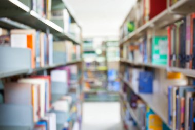 Kitap Kütüphane, soyut içinde bookshelf ufuk arka plan bulanıklık