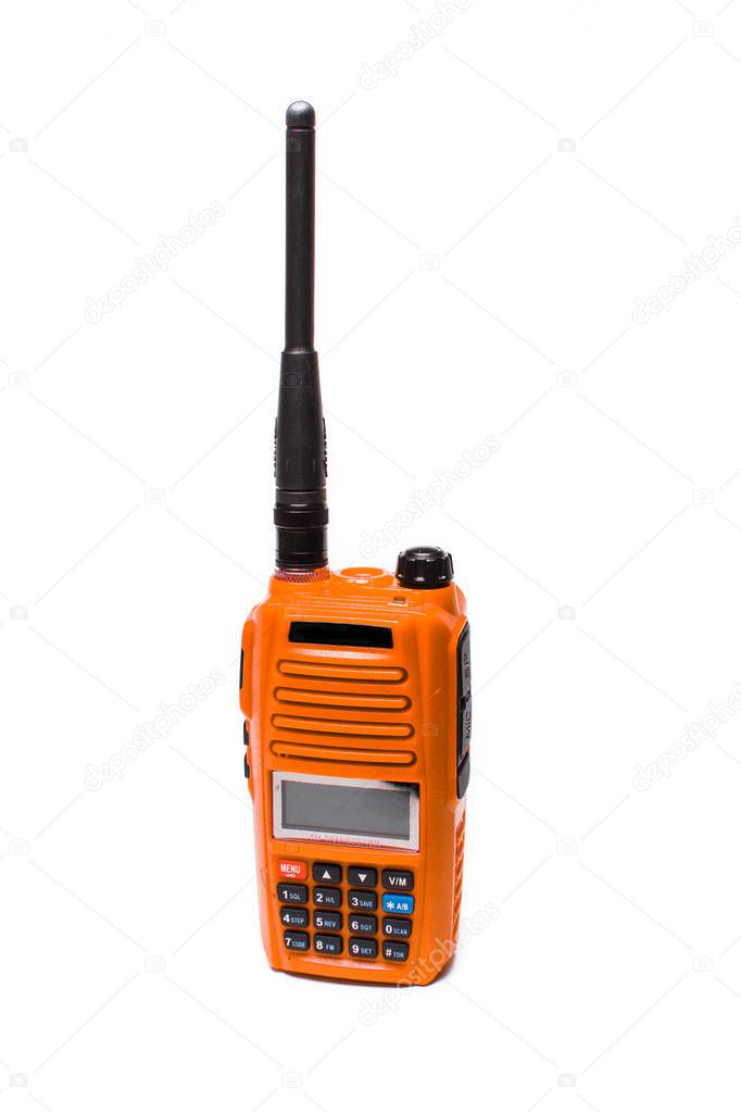Red walkie talkie on white background