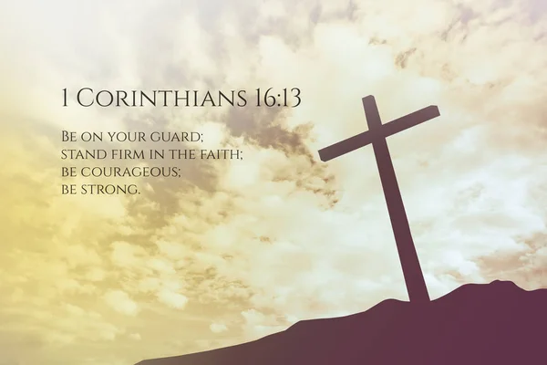 1 Corinthians 16:13  Vintage Bible Verse Background on one cross — Stock Photo, Image