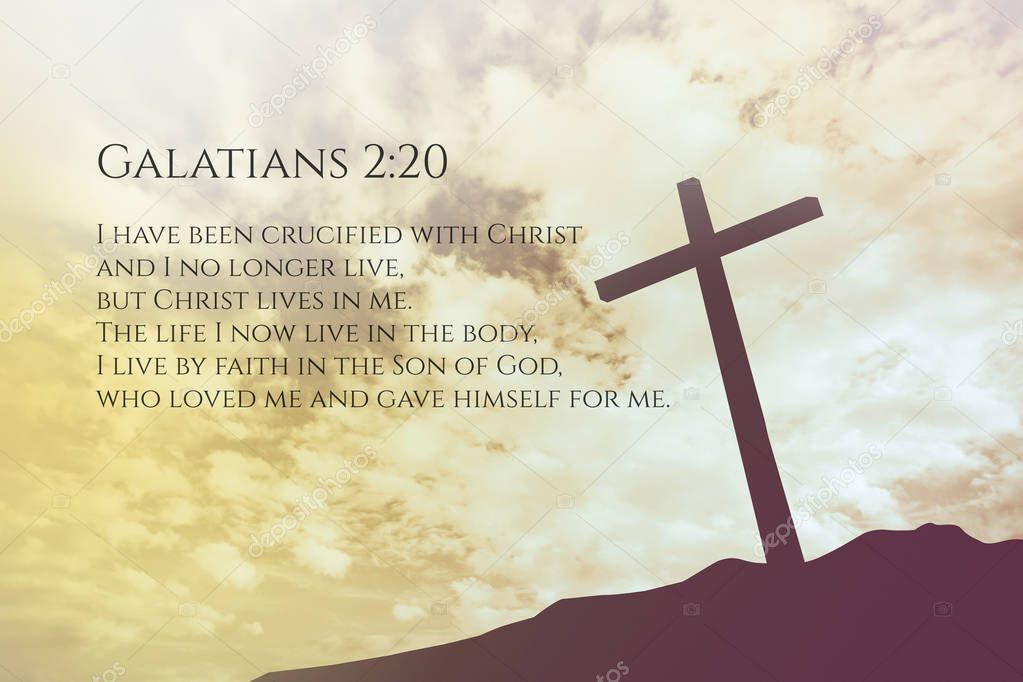 Galatians 2:20 Vintage Bible Verse Background on one cross on a 