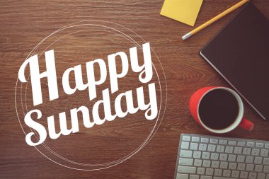 Vintage fi ile defter, kalem ve kahve fincanı mutlu pazar