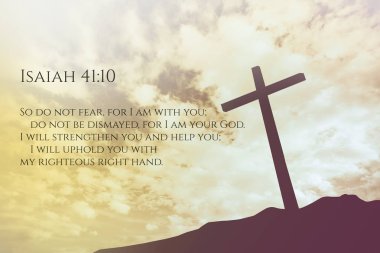 Yeşaya 41:10 Vintage İncil Ayet Arka Plan bir tepeüzerinde bir haç üzerinde