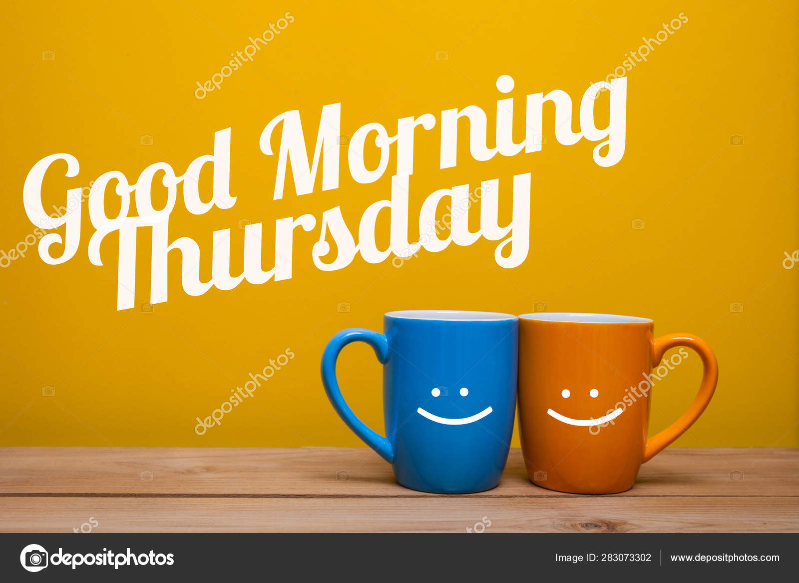 Good morning thursday Coffee Cup Concept isolated on yellow ...