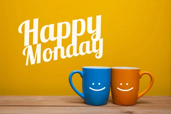 Happy Monday Coffee Cup Concept isolated on yellow background — Stock Photo, Image