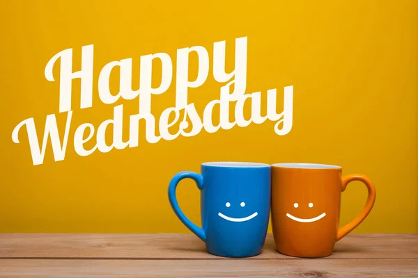 Happy wednesday Coffee Cup Concept isolated on yellow background — Stock Photo, Image