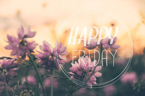 Happy Friday woord op wazig bloem met vintage filter achtergrond — Stockfoto