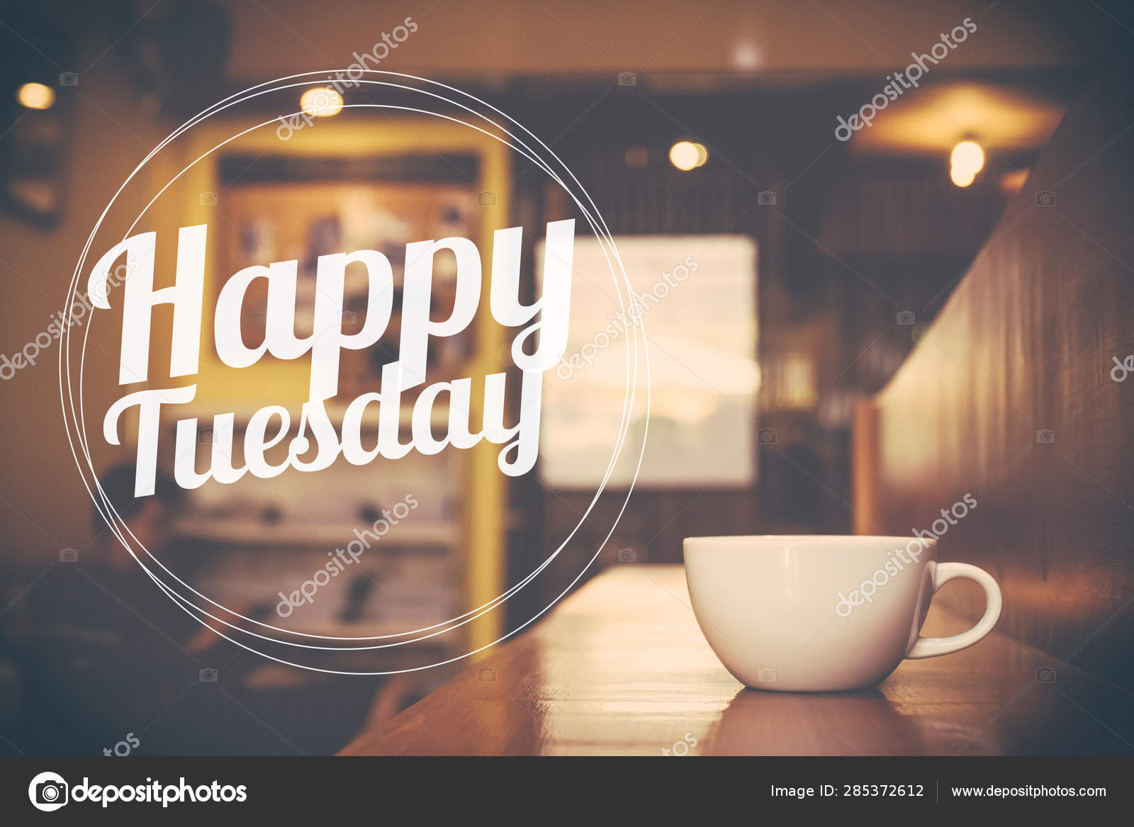 Happy Tuesday word two cups of coffee and stand together Stock Photo by  ©aradaphotography 281450326