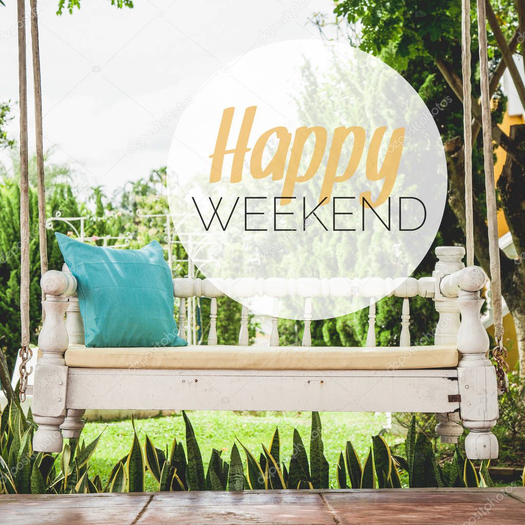 Happy weekend word with vintage swing and Turquoise blue green pillow