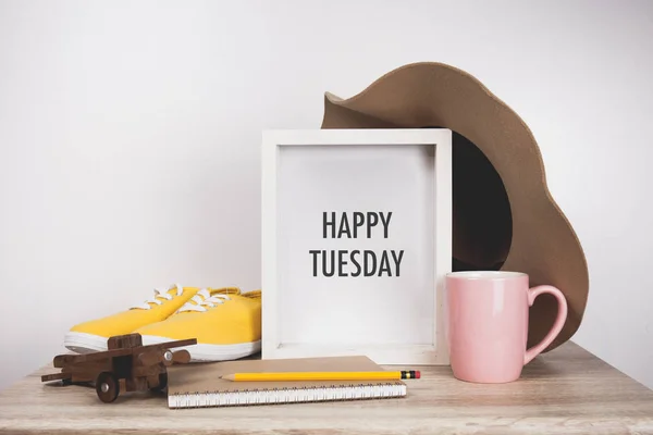 Happy tuesday word with White frame mockup — Stock Photo, Image