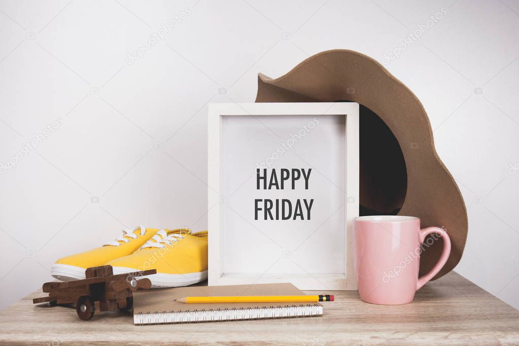 Happy friday word with white frame mockup 