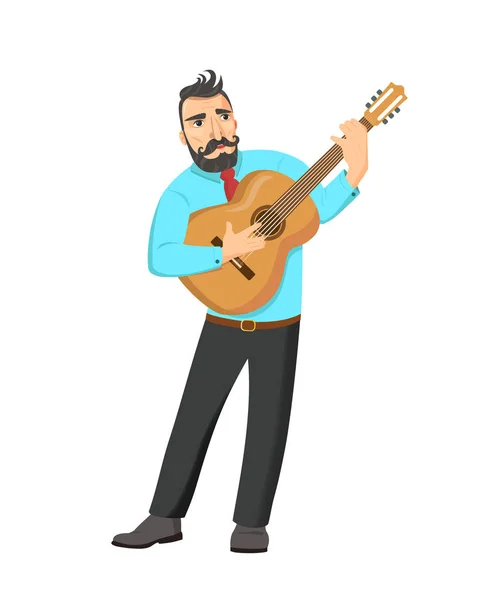 Gitározni éneklő zenész. — Stock Vector