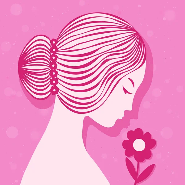 Card beauty and fashion on 8 march. Girl with flowers on her hand — Stock Vector