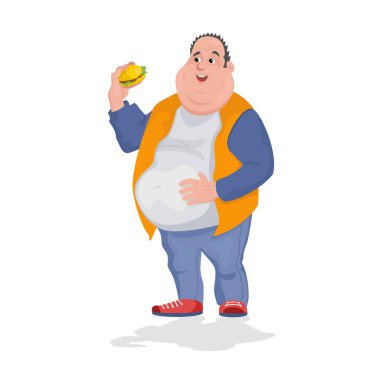 Bir sürü hamburger yiyen bir adam. vektör grafikleri