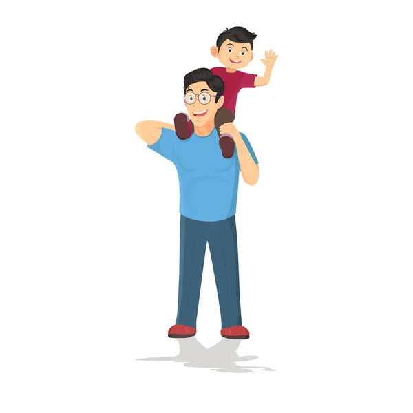Lyckliga fäder dag. Pappa som håller sin son . — Stock vektor