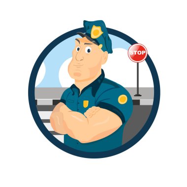Güçlü bir polisin portresi. Memur logosu.