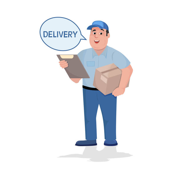 Доставщик с коробкой в руках
