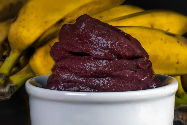 Açaí Tigela Com Banana Fundo — Fotografia de Stock