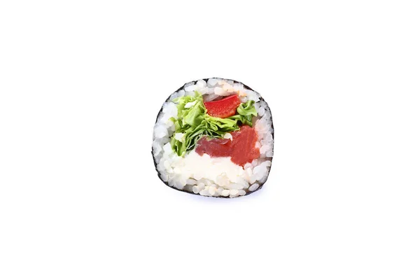 Sushi Rola Fundo Branco Cozinha Japonesa Vista Superior — Fotografia de Stock