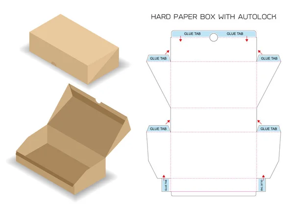 Пакет Коробка Умереть Вырезать Макет Автоматической Блокировки — стоковый вектор