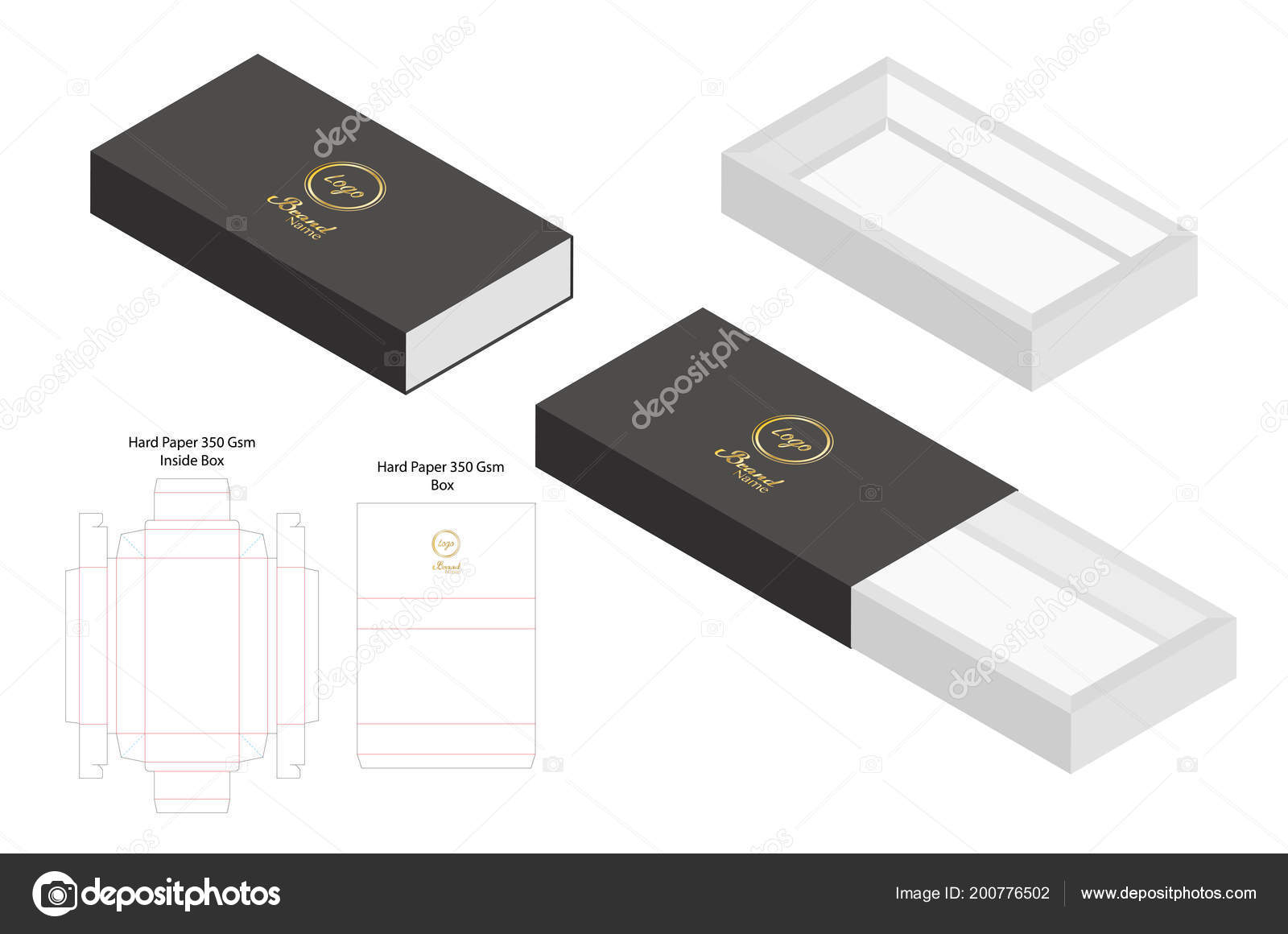 Download Hard Paper Slide Box Mockup Dieline Vector Image By C Siiixth Vector Stock 200776502