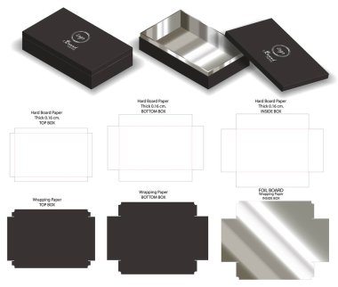 zor kurulu kağıt katı kutusu 3d mockup dieline ile