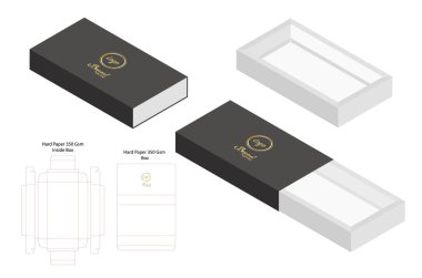 sert kağıt slayt kutusu 3d mockup dieline ile