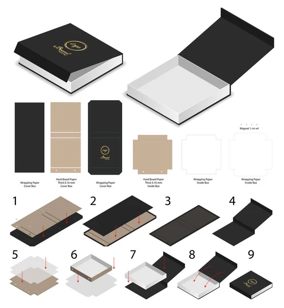 katı mıknatıs kutusu şablon 3d mockup dieline ile