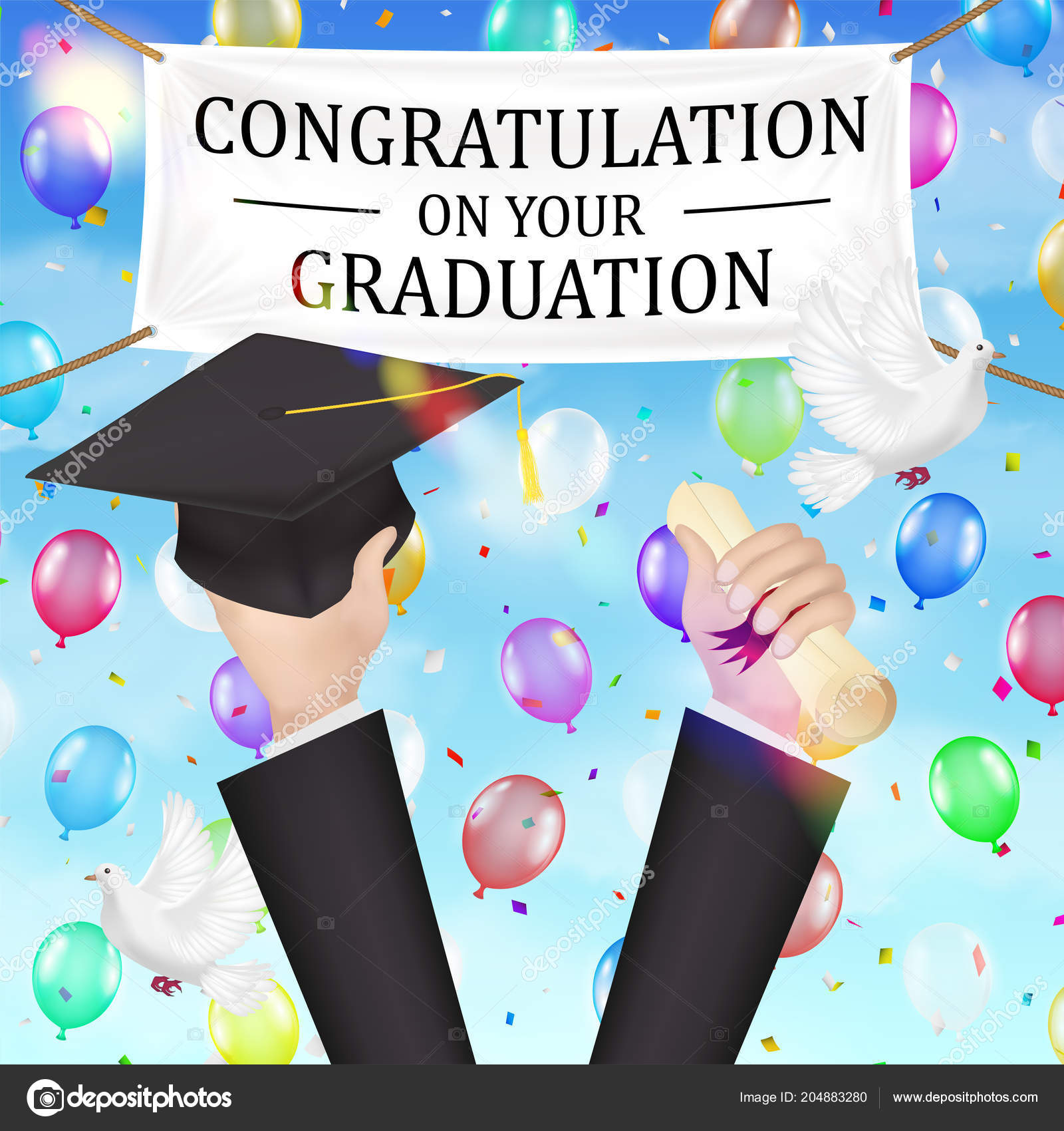 Download Congratulations Graduation Banner Diploma Hat — Stock Vector © siiixth #204883280