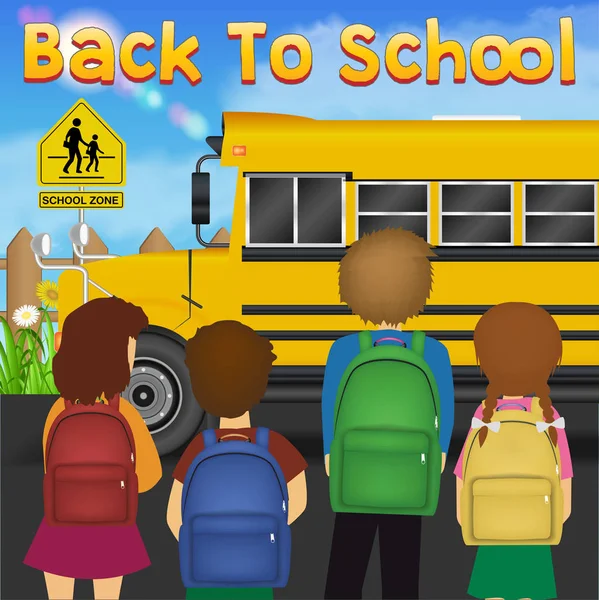 Terug Naar School Met Student Voor Schoolbus — Stockvector