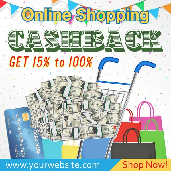 Online Nákupy Cashback Propagační Banner Vektor — Stockový vektor