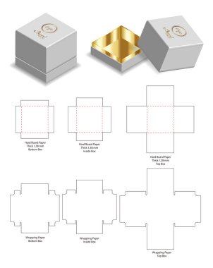 zor kurulu kağıt katı kutusu 3d mockup dieline ile