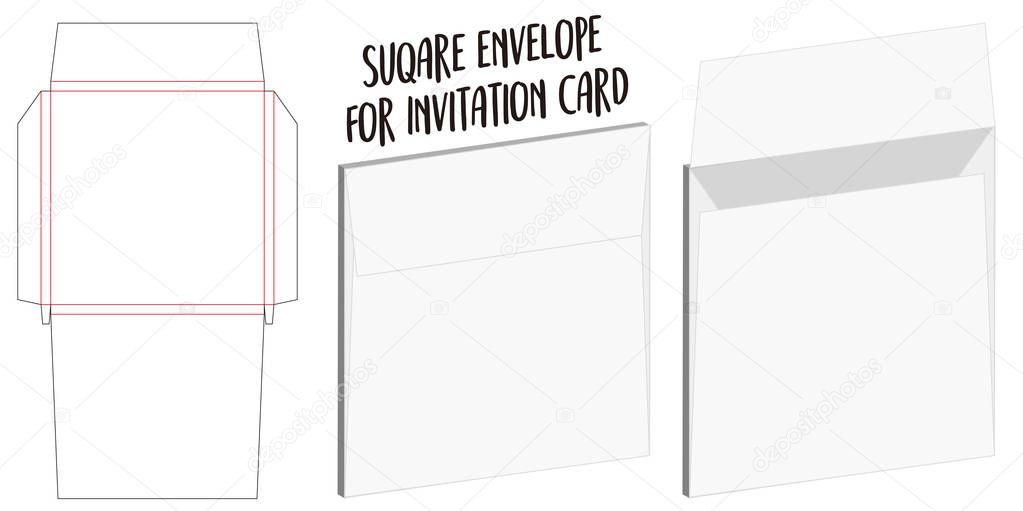 square envelope for invitation card dieline mockup