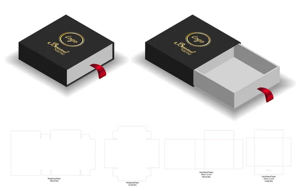 Caja Manga Rígida Morir Corte Maqueta Vector Plantilla — Archivo Imágenes Vectoriales