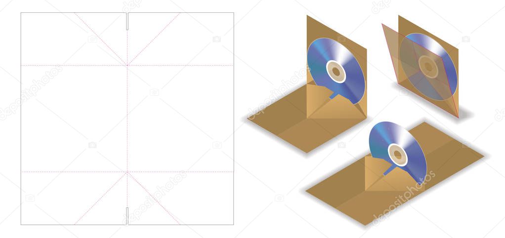 pop up disc envelope mockup with dieline cut