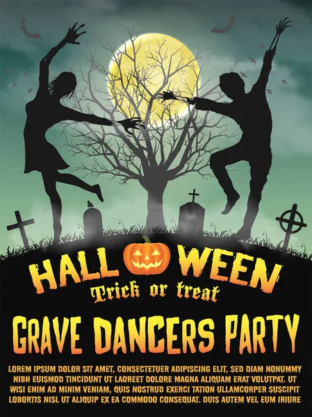 Une Silhouette Halloween Grave Danseurs Fête Affiche — Image vectorielle