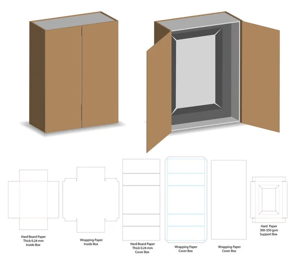 Hard Board Paper Rigid Box Mockup Dengan Dieline - Stok Vektor