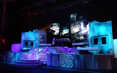 Singapur - 16 Ekim 2018: korku Fuarı'nda Universal Studio Halloween korku gecesi 8 olay, bu Festivali Ekim cesaretini meydan okumak için geceleri açma. 