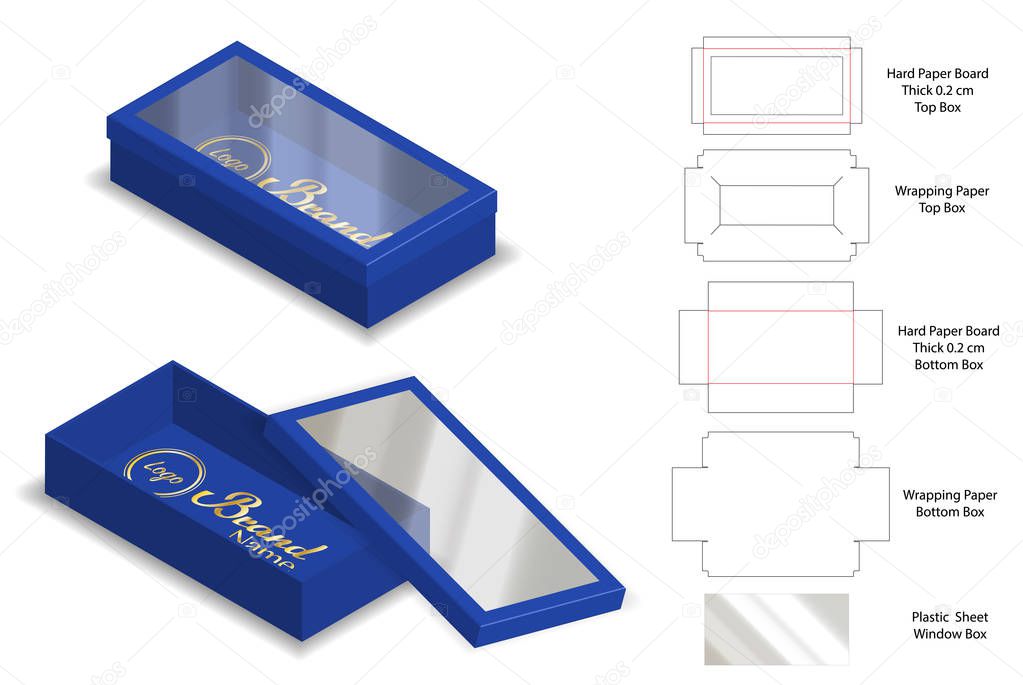 rigid box packaging die cut template 3D mockup