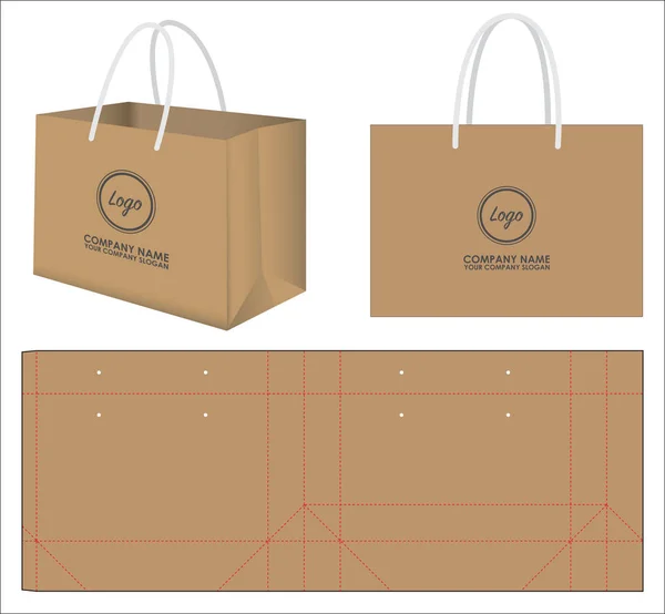 Paper Bag Packaging Die Cut Bag Mockup — Stock Vector